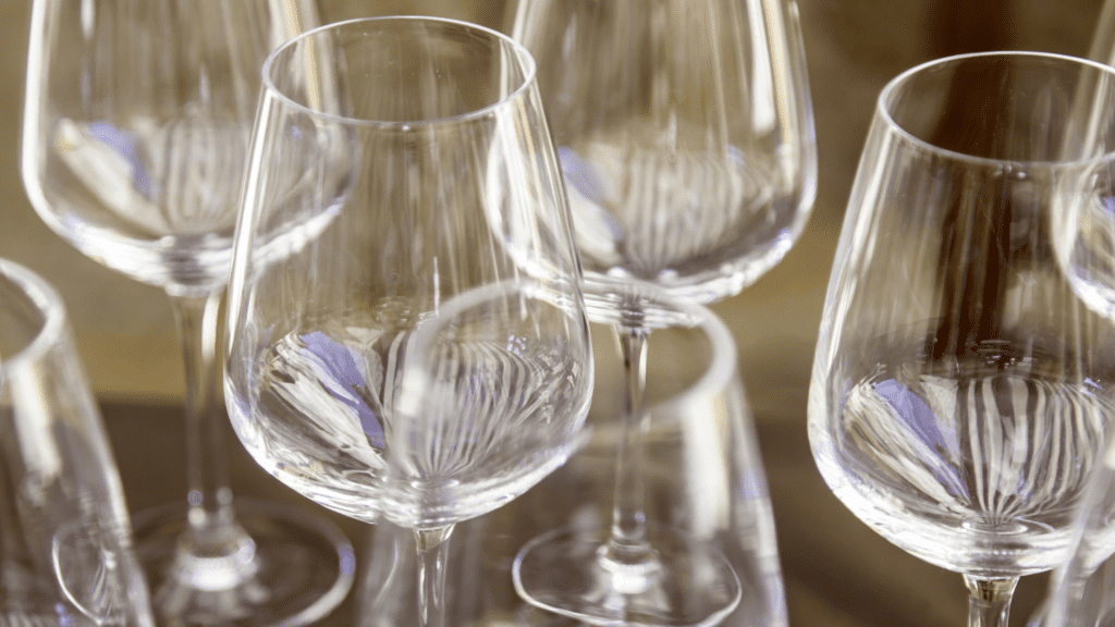 crystal wine glasses on table